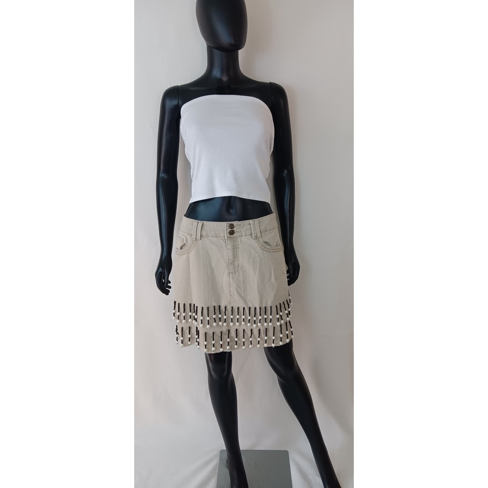 Christopher & Banks Upcycled Hand Beaded Mini Skirt Gray Cotton Blend Size 6